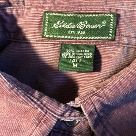VTG Eddie Bauer Mauve Rose Corduroy Snap Front LS Shirt 100% Cotton Size M Tall - Picture 4 of 4